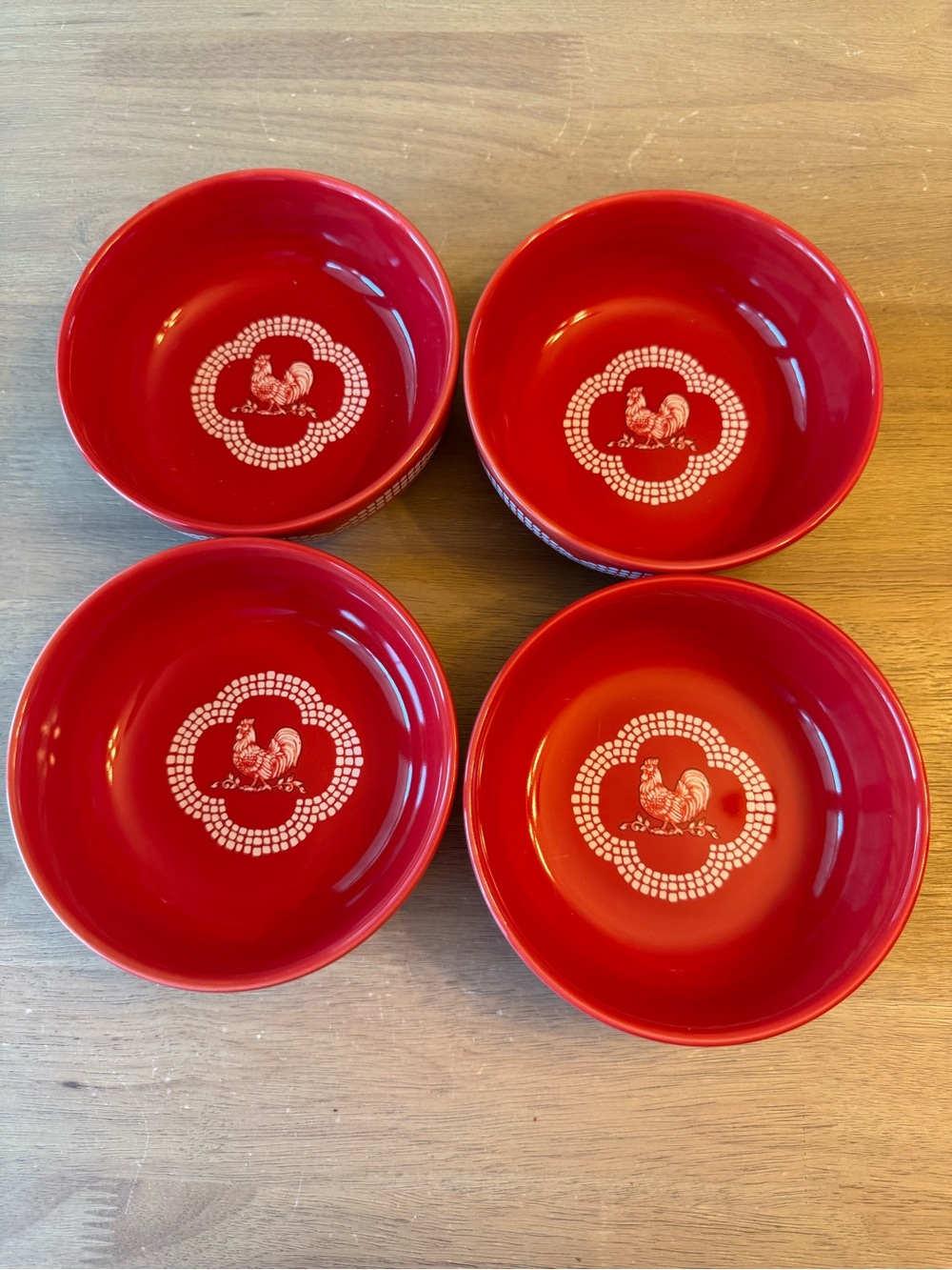 Temptations Red Ceramic Rooster Bowls - Set of 4